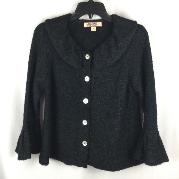 Beyond Threads Baby Alpaca Pima Cotton Blend Cardigan Sweater Black Small - Picture 1 of 7
